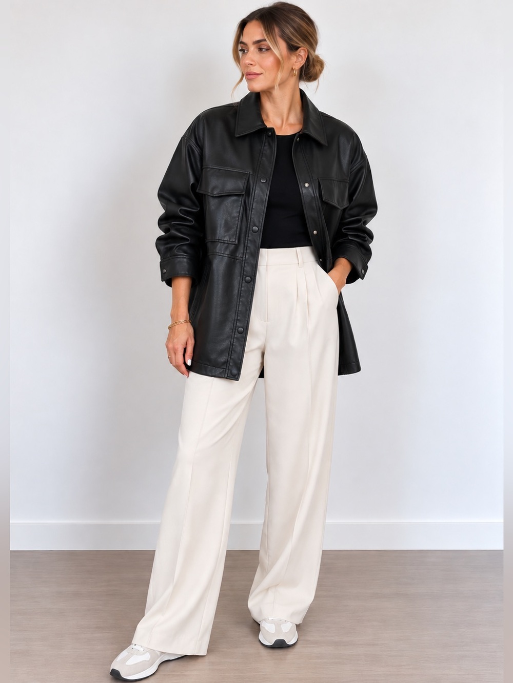 ZARA Black Vegan Leather Oversized ‘Ganna’ style Shacket Jacket Size M
